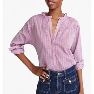 J.Crew Point Sur Ruffle Classic Popover Blouse Shirt Clip Dot‎ Pink Size 2